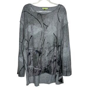 Trisha Tyler Womens XL Gray Soft Tunic Top Abstract Art to Wear Artsy Black‎